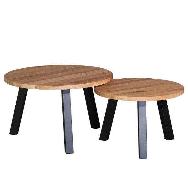 salontafel rond industrieel eiken massief