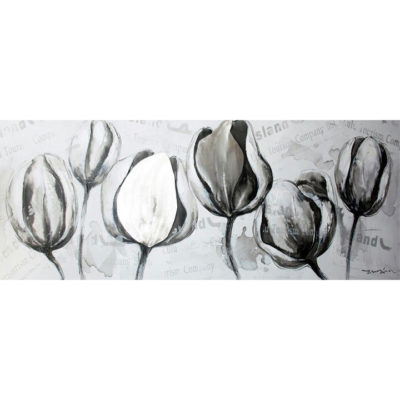 schilderij rustig wit grijs tulpen 60x150