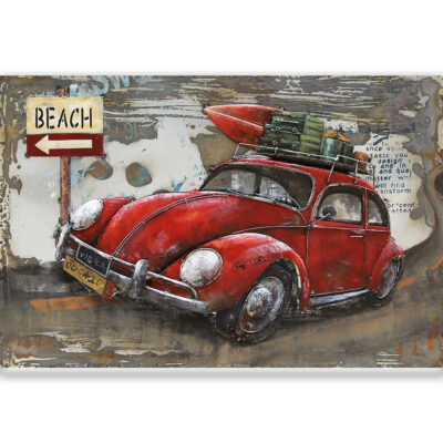 schilderij auto kever metaal 3d-art beach