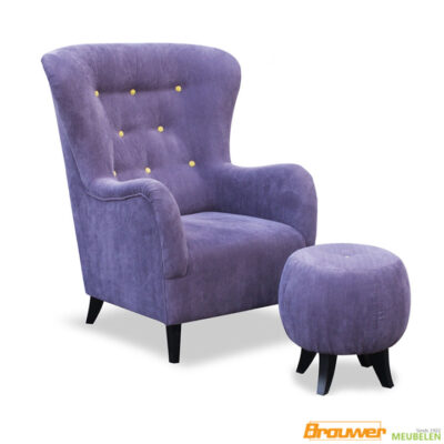 oorfauteuil paars met hocker knopen landelijk wonen