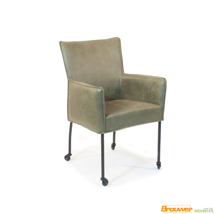 moderne armstoel groen moss op wieltjes