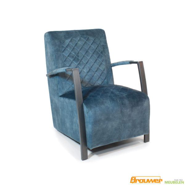 industriele fauteuil blauw stof diamant stiksel