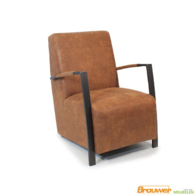 fauteuil industrieel cognac stoer