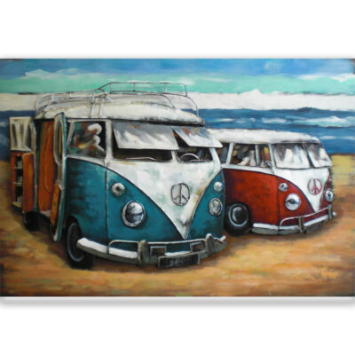 schilderij volkswagen busje strand metaal 3D art