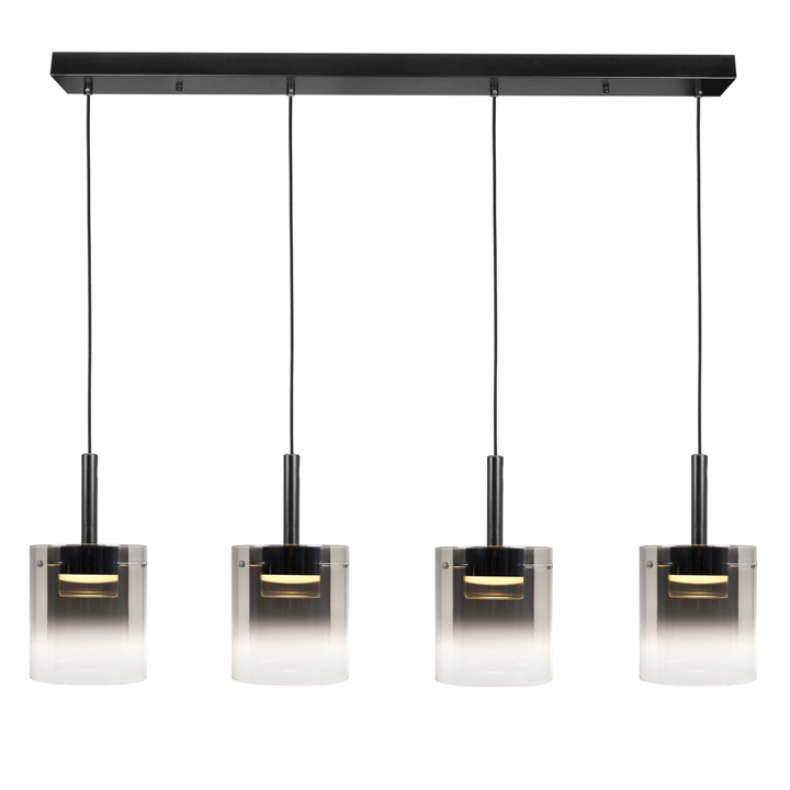 moderne hanglamp LED 4lichts glas rook zwart