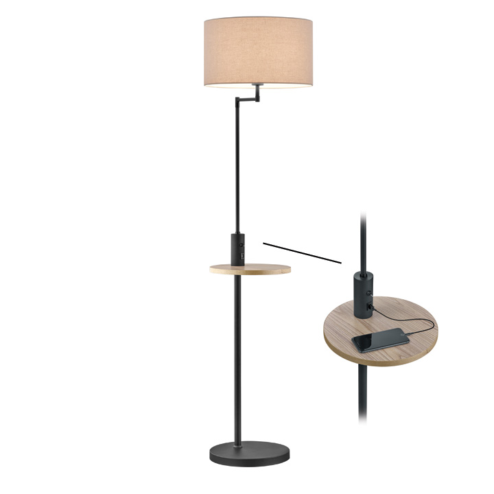 vloerlamp usb met kap zwart oplader