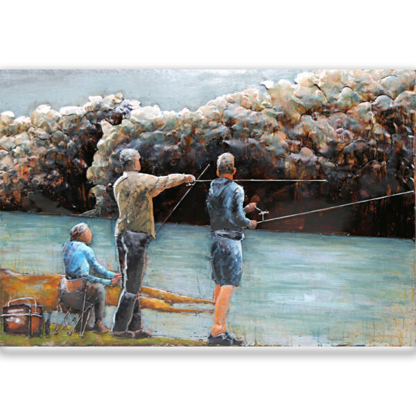 schilderij vissen samen metaal 12x80