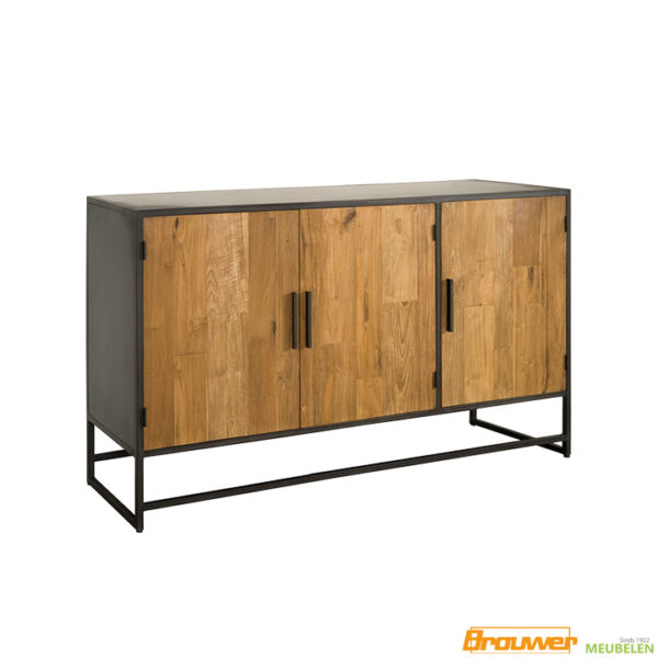 teak dressoir omlijsting zwart metaal