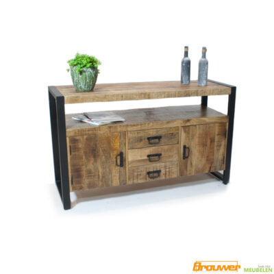 dressoir mangohout kast mango met staal zwart met lade