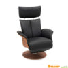 scandinavische relaxfauteuil zwart leer houten schaal