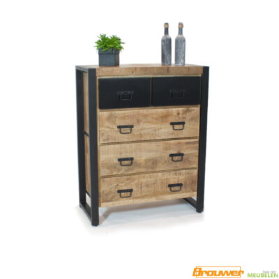 Ladekast 100x90 cm mangohout metaal kast met lades commode