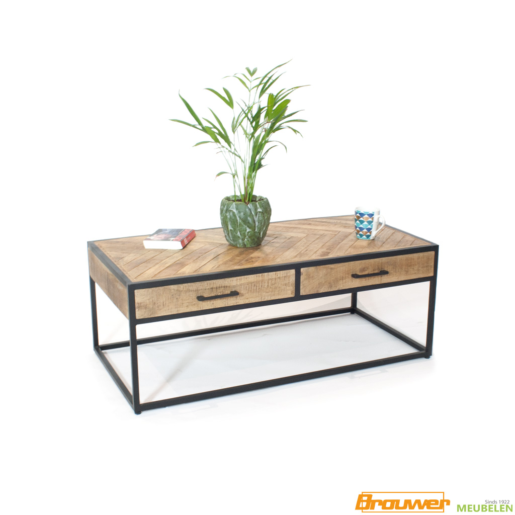 salontafel visgraat mangohout met lades 120 x 60