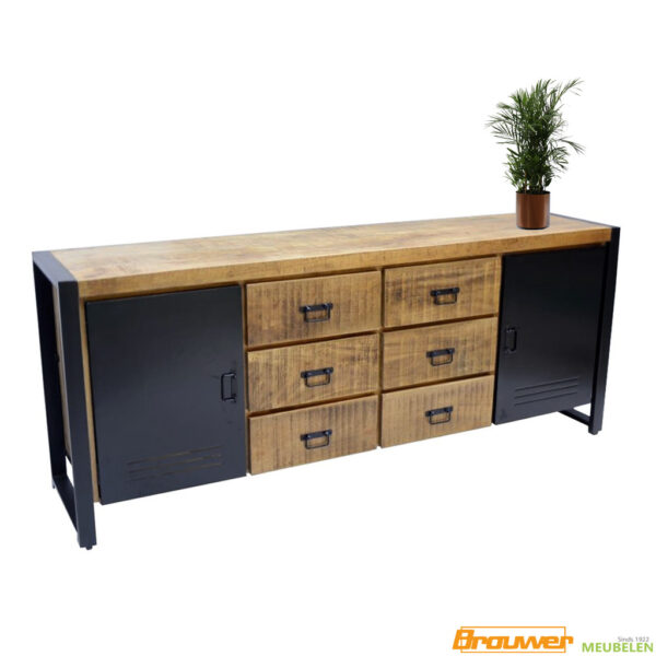 dressoir 200 cm mangohout dicht met lade industrieel