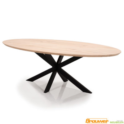ovale tafel eikenhout metaal natuurlijk natuurkleur