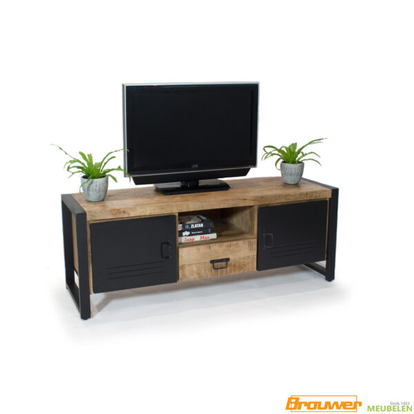 tv meubel industrieel metaal mangohout 150cm met lade