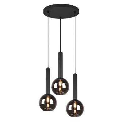 hanglamp 3 lichts rond rookglas