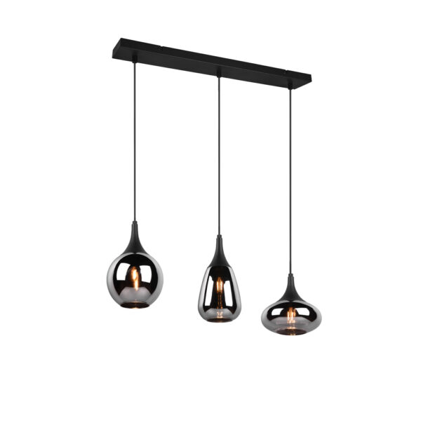 kleine hanglamp 70 cm rookglas metaal zwart