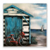 schilderij zee strand egmond blauw beach fiets metaal