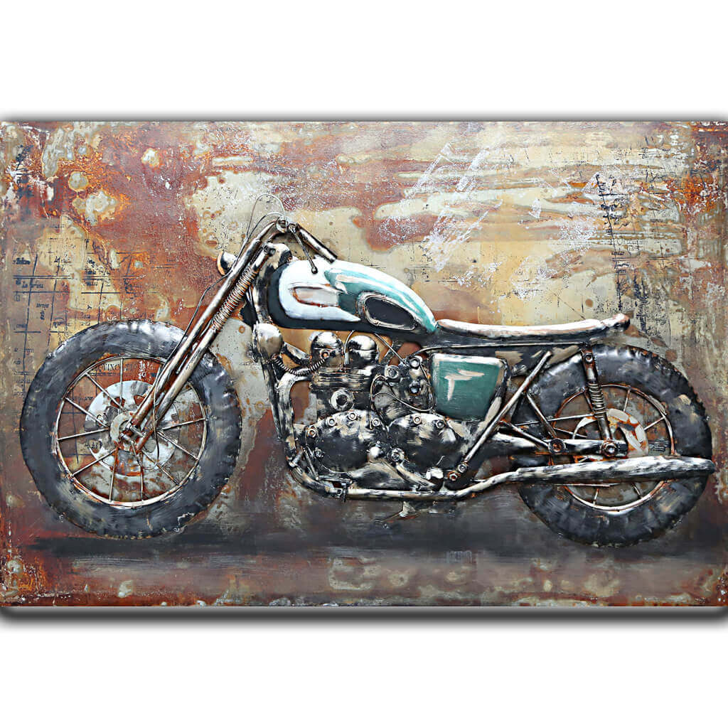 harley-davidson motor schilderij staal stoer groen/roest kleur