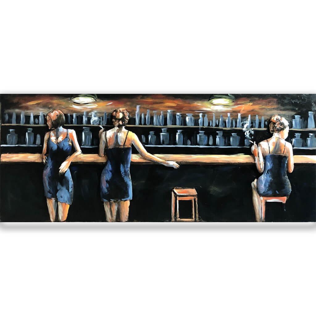 schilderij blauw metaal bar cafe vrouwen