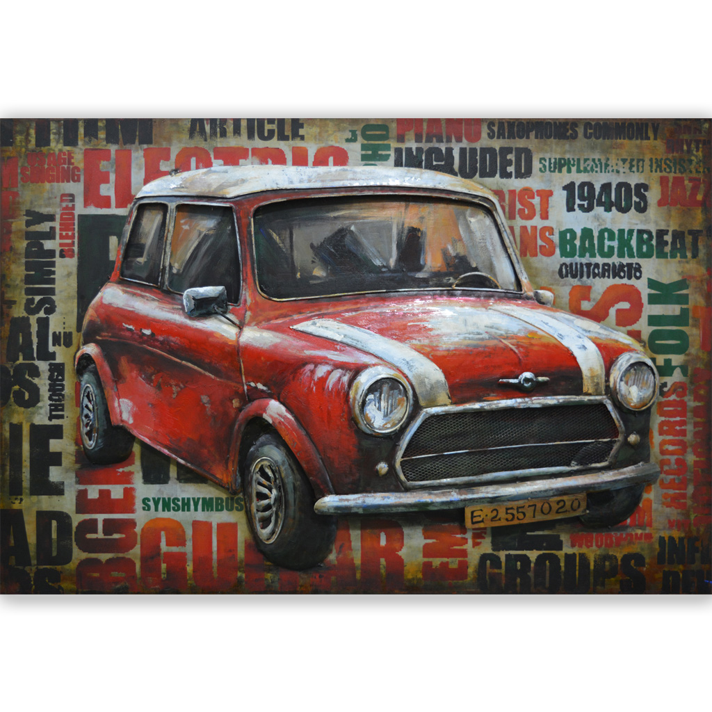 schilderij metaal auto mini cooper