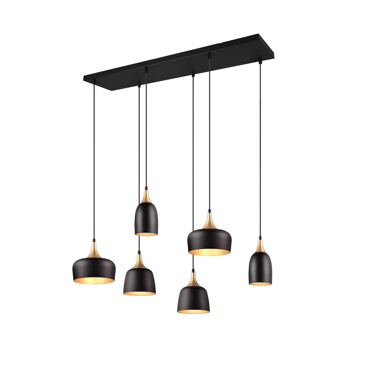 hanglamp messing met zwart 6 lichts goud kleur met zwart 90 cm breed