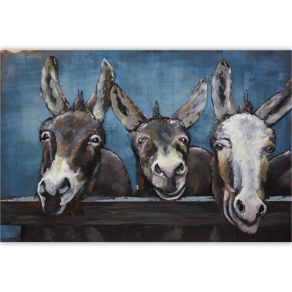 schilderij metaal blauw ezels paarden blauw met zwart