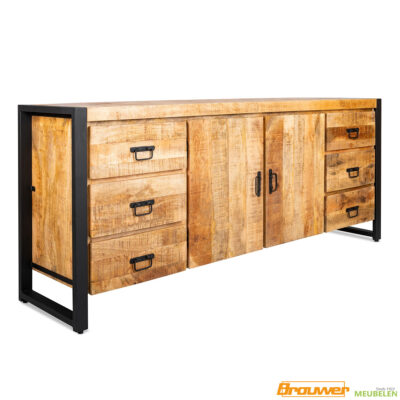 dressoir mangohout 200 cm groot 6 lade.