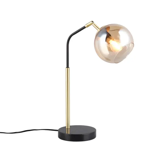 tafellamp goud messing met zwart amberglas