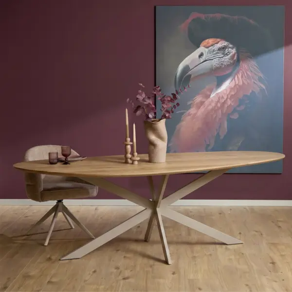eettafel organisch eikenhout naturel zand poot beige spinpoot starfurn cloud