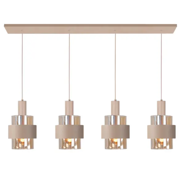 hanglamp marrone zand kleur 4 lichts japandi amberglas highlight
