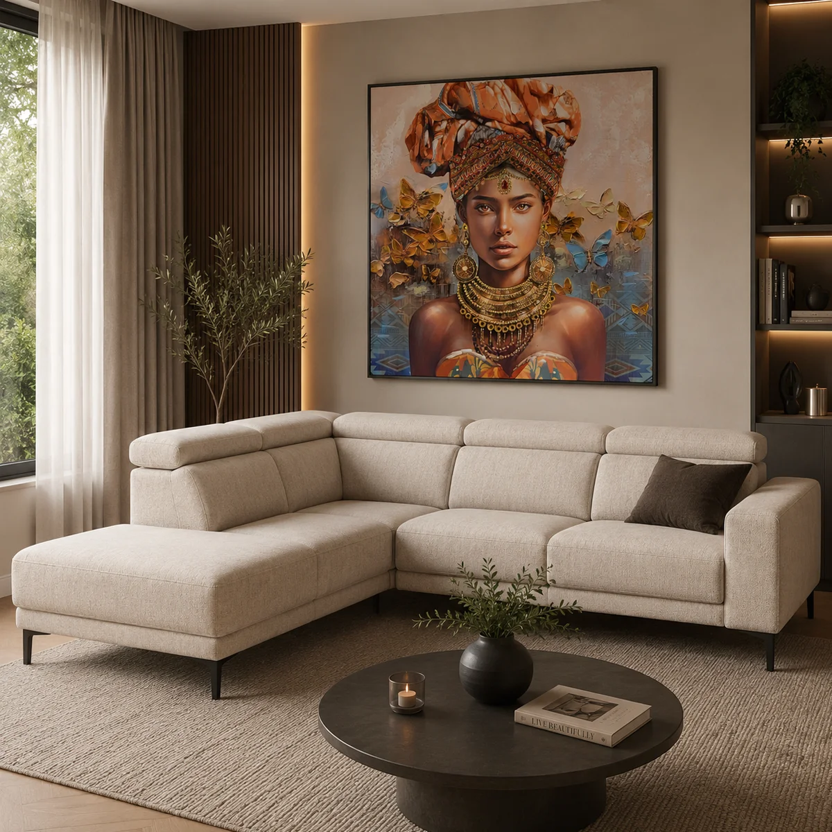 hoekbank beige relaxfunctie elektrisch noord-holland