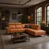 hoekbank met relaxfunctie elektrisch 2 relaxfuncties hoofdsteunen cognac bruin op pootjes