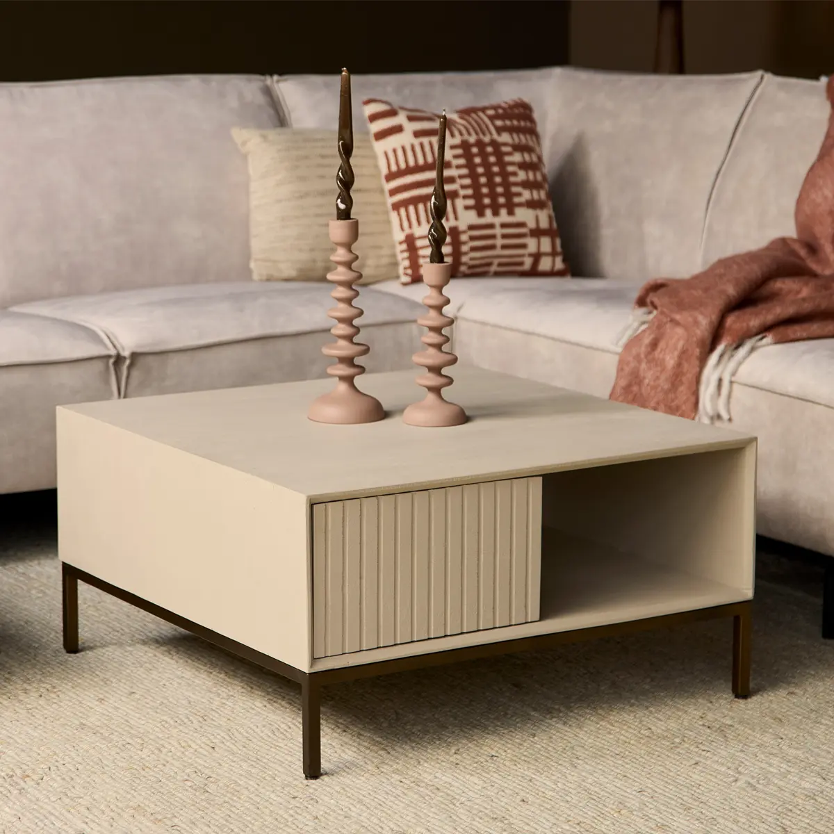 salontafel vierkant 80 x 80 met lade beige madison
