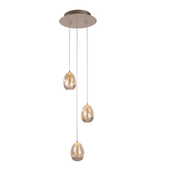 Hanglamp Champagne Egg 3 lichts rond japandi 25 diameter zand kleur hanglamp